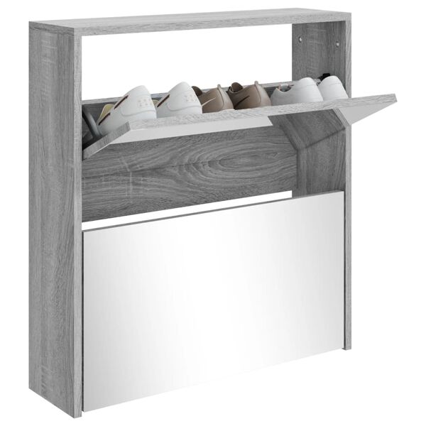 vidaXL Scarpiera con Specchio a 2 Livelli Grigio sonoma 63x17x67 cm