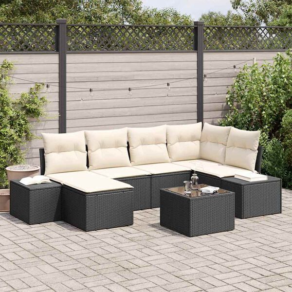 vidaXL Set Divano da Giardino 6 pcs Nero e Crema polyrattan