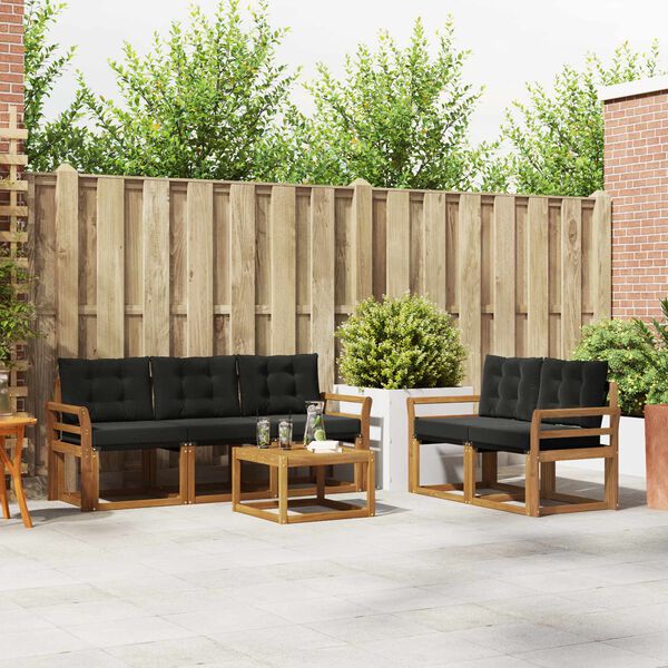 vidaXL Set di divani da esterno con cuscino 6 pcs Naturale e Nero