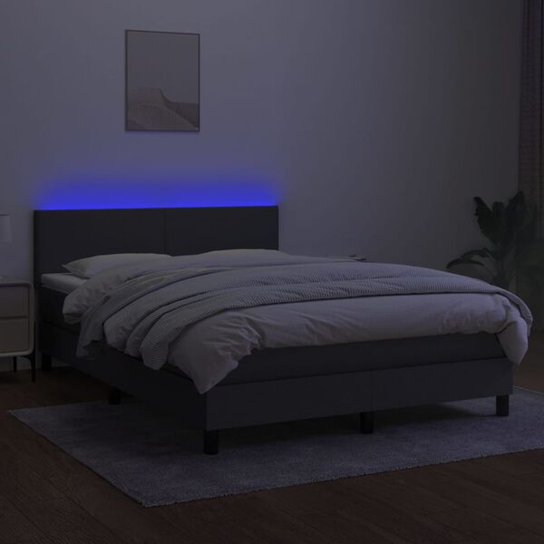 vidaXL Letto a Molle Materasso e LED Grigio Scuro 140x200cm in Tessuto