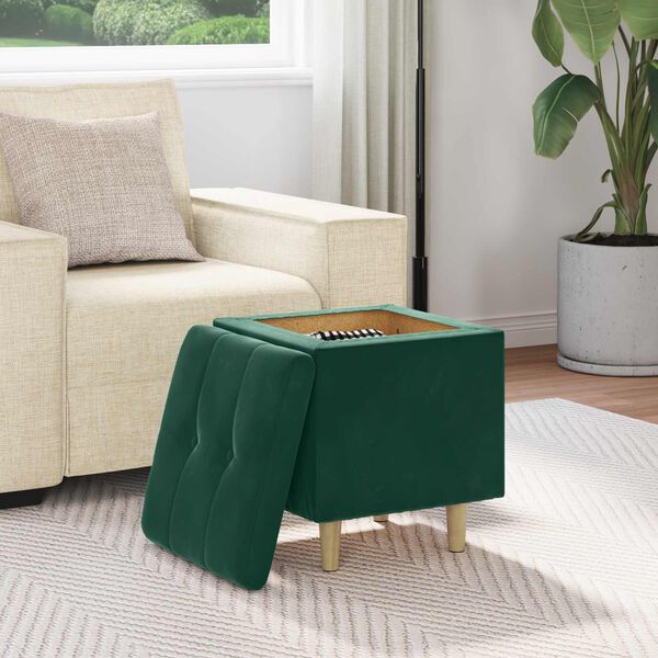 vidaXL Pouf contenitore Verde Scuro 40 x 40 x 45 cm Velluto