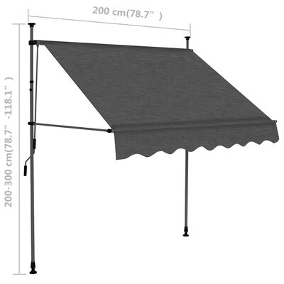 vidaXL Tenda da Sole Retrattile Manuale con LED 200 cm Antracite