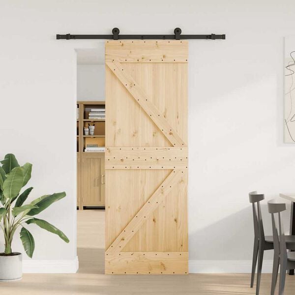 vidaXL Porta Scorrevole con Set Hardware 70x210 cm Legno Massello Pino