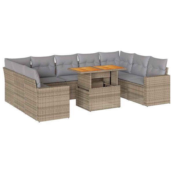 vidaXL Set Divano da Giardino 10 pz con Cuscini Beige in Polyrattan