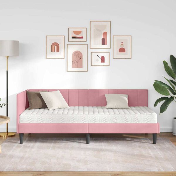 vidaXL Cornice del letto ad angolo Rosa 80 x 200 cm Velluto