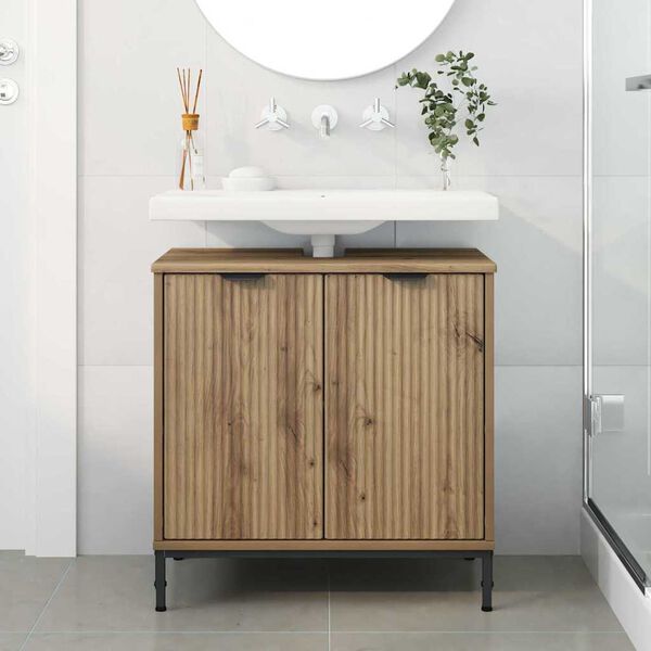 vidaXL Armadio per Lavabo da Bagno con porta Rovere artigianale