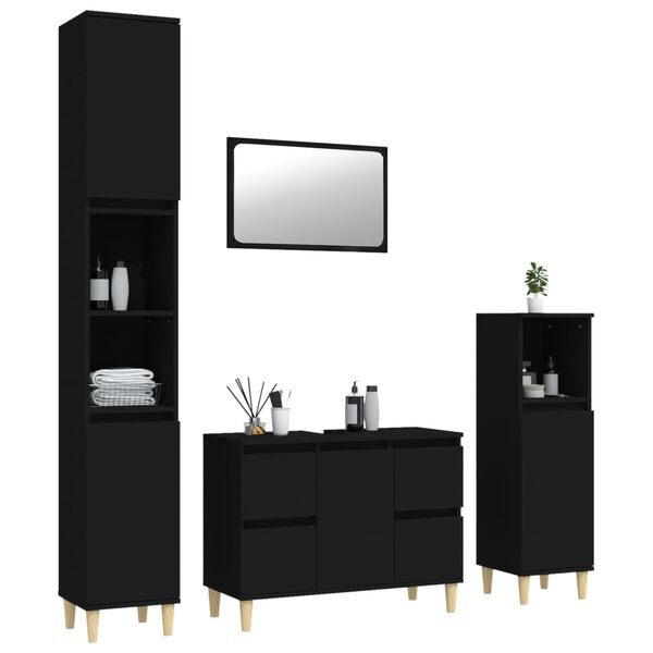 vidaXL Set Mobili da Bagno 4 pz Nero in Legno Multistrato