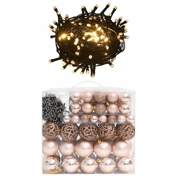 vidaXL Set Natale con 120 Palline Punta e 300 Luci LED Oro Rosa