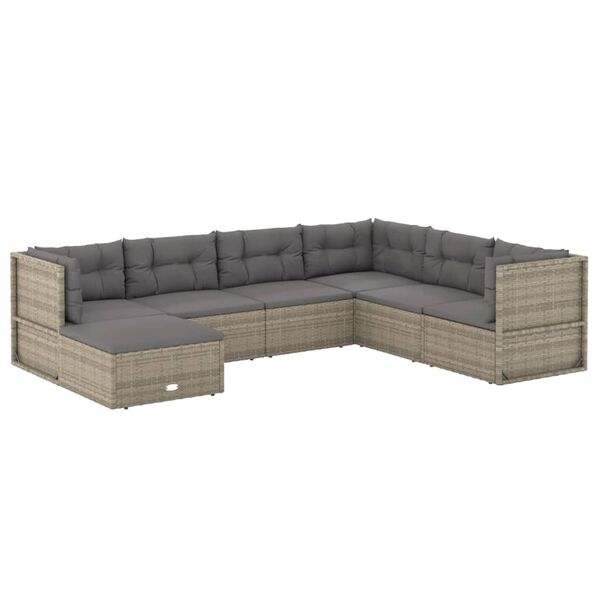 vidaXL Set Divani da Giardino 7 pz con Cuscini in Polyrattan Grigio
