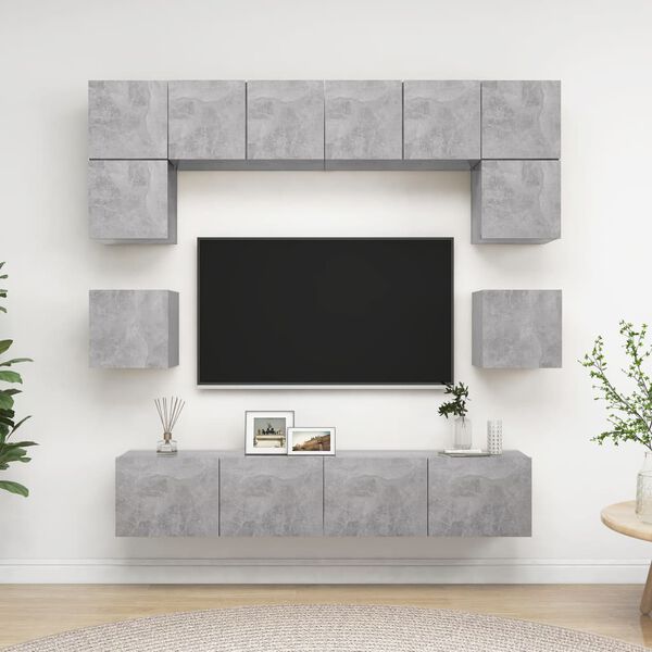 vidaXL Set di Mobili Porta TV 8 pz Grigio Cemento in Legno Multistrato