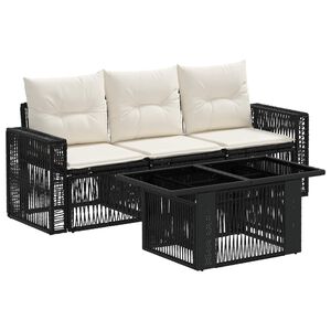 vidaXL Set Divano da Giardino 4 pz Nero e Bianco Crema polyrattan