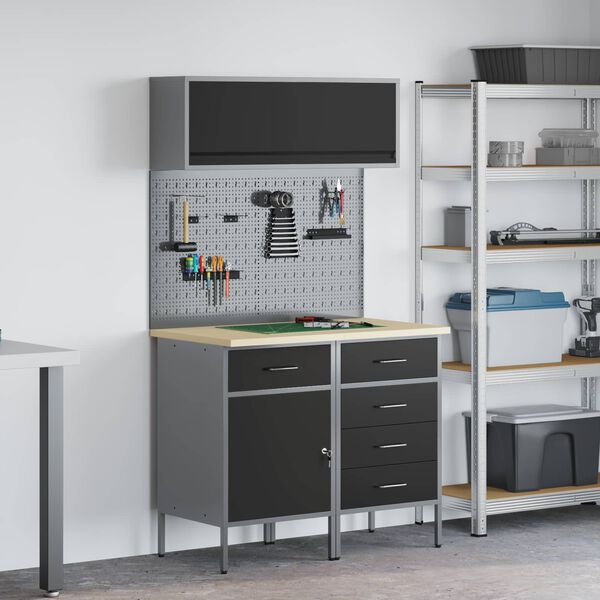 vidaXL Set di mobili da lavoro con cassetto con lo scaffale 5 pcs Nero