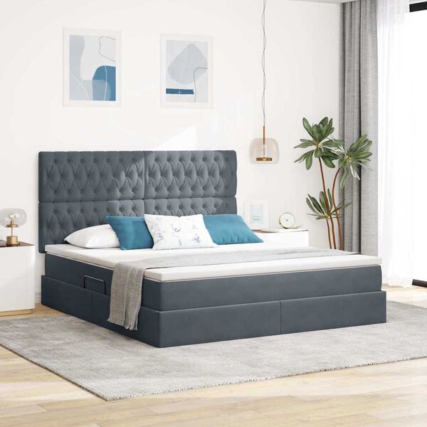 vidaXL Letto con contenitore e LED Grigio scuro 160 x 200 cm Velluto