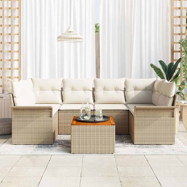 vidaXL Set Divano da Giardino con cuscino 7 pcs Beige polyrattan