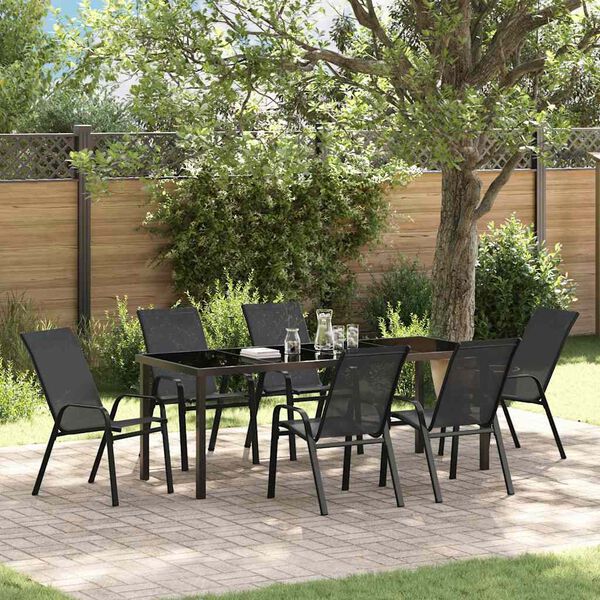 vidaXL Set da Pranzo per Giardino 7 pcs Nero