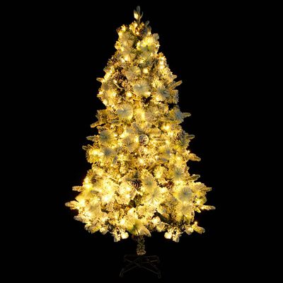 vidaXL Albero di Natale con Neve Floccata LED e Pigne 195 cm PVC e PE