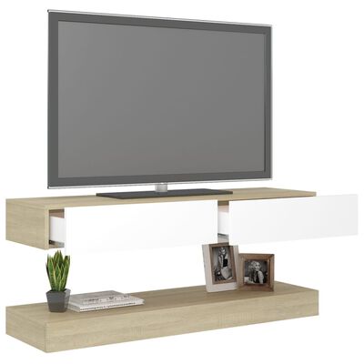 vidaXL Mobile Porta TV con Luci LED Bianco e Sonoma 120x35 cm