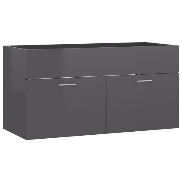 vidaXL Mobile Lavabo Grigio Lucido 90x38,5x46 cm in Legno Multistrato