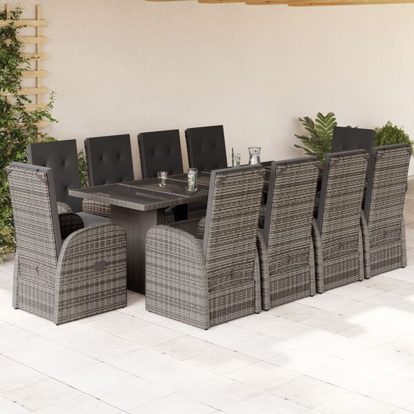 vidaXL Set da Pranzo da Giardino 11pz con Cuscini in Polyrattan Grigio