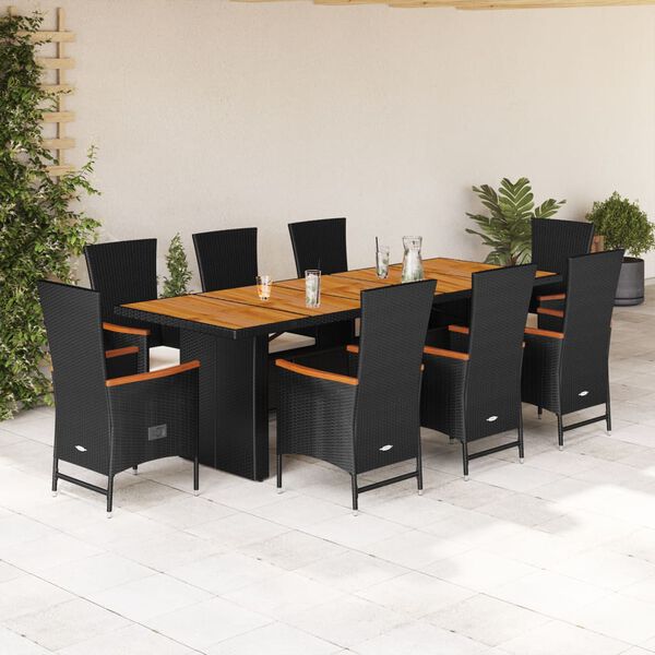 vidaXL Set da Pranzo da Giardino 9 pz con Cuscini Nero in Polyrattan