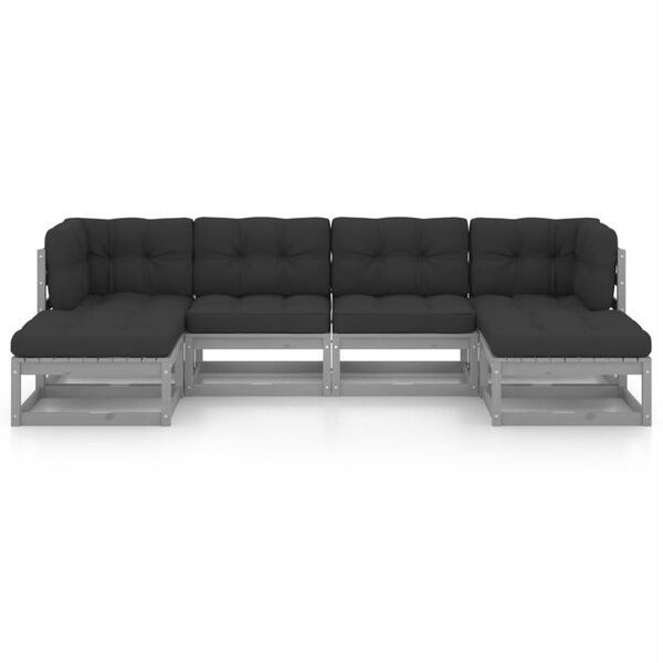 vidaXL Set Divani da Giardino 6 pz Grigio Cuscini Massello di Pino