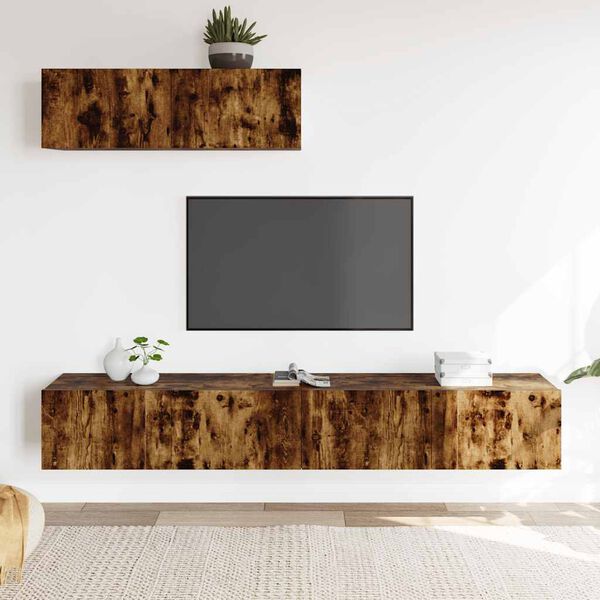 vidaXL Set Mobili Porta TV 3 pz Rovere Fumo in Legno Multistrato
