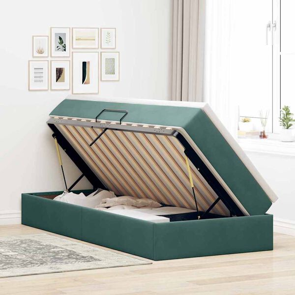 vidaXL Letto con contenitore e materasso Verde Scuro 100 x 200 cm