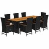 vidaXL Set da Pranzo da Giardino 9 pz con Cuscini Nero in Polyrattan