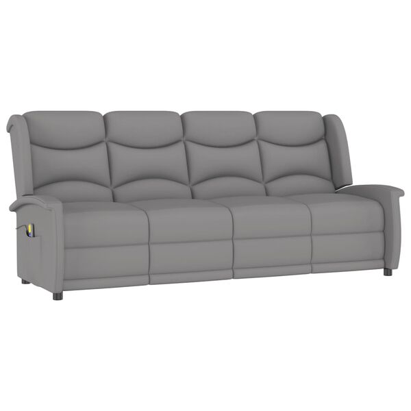 vidaXL Divano Massaggio Reclinabile 4 Posti Grigio Chiaro Microfibra