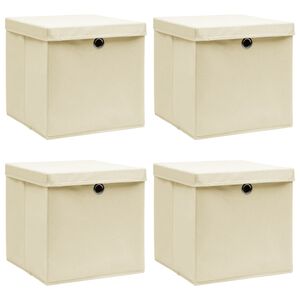 vidaXL Scatole Portaoggetti con Coperchi 4pz Crema 32x32x32 cm Tessuto