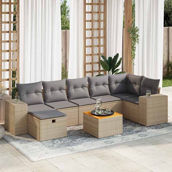 vidaXL Set Divano da Giardino 8 pz con Cuscini Beige in Polyrattan