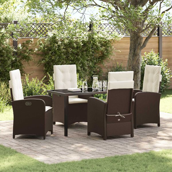 vidaXL Set da Pranzo per Giardino con cuscino 5 pcs Marrone polyrattan