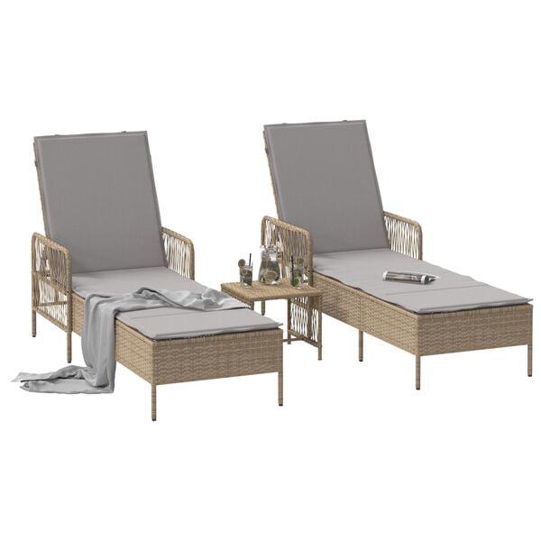 vidaXL Lettino prendisole 2 pcs Beige 35 x 35 x 32cm polyrattan