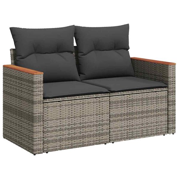 vidaXL Set Divano da Giardino 9pz con Cuscini Grigio Polyrattan Acacia