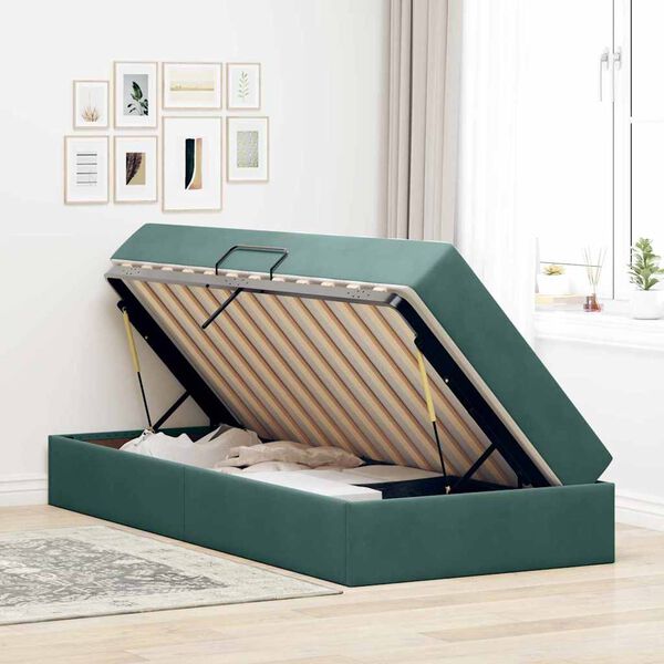 vidaXL Letto con contenitore e materasso Verde Scuro 100 x 200 cm