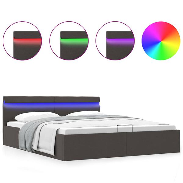 vidaXL Giroletto con Contenitore e LED Grigio Scuro Tessuto 100x200 cm