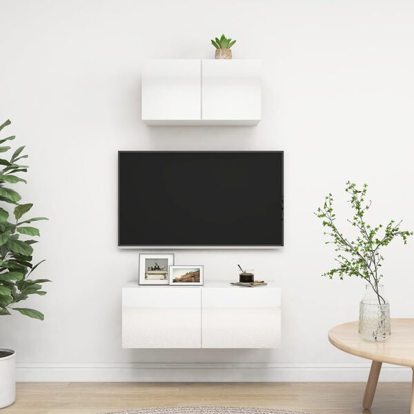 vidaXL Set di Mobili Porta TV 2 pz Bianco Lucido in Legno Multistrato