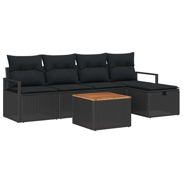 vidaXL Set Divano da Giardino con cuscino 6 pcs Nero polyrattan