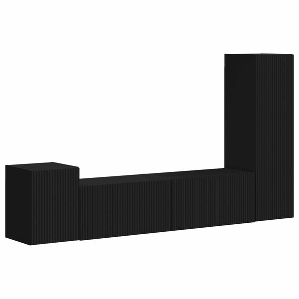 vidaXL Set mobile TV Montaggio a parete 4 pcs Nero Legno multistrato