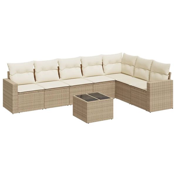 vidaXL Set Divano da Giardino 8 pz con Cuscini Beige in Polyrattan