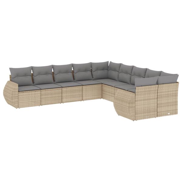 vidaXL Set Divano da Giardino 10 pz con Cuscini Beige in Polyrattan