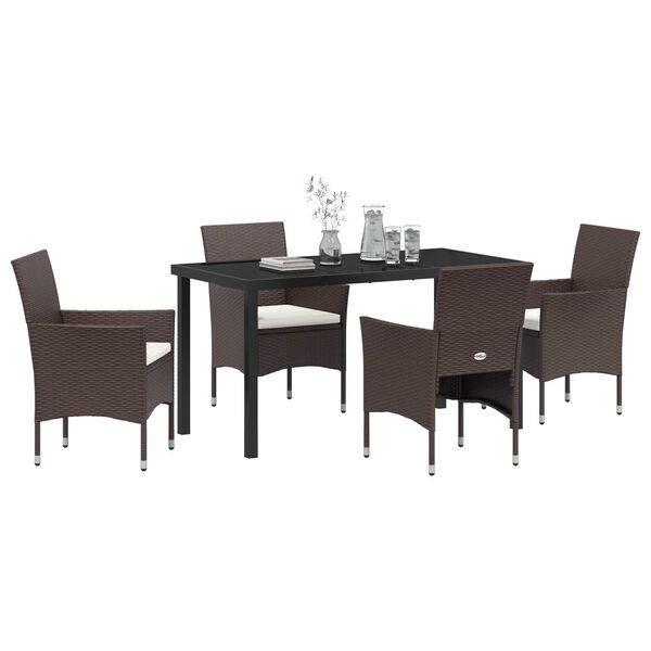 vidaXL Set da Pranzo per Giardino con cuscino 5 pcs Marrone polyrattan