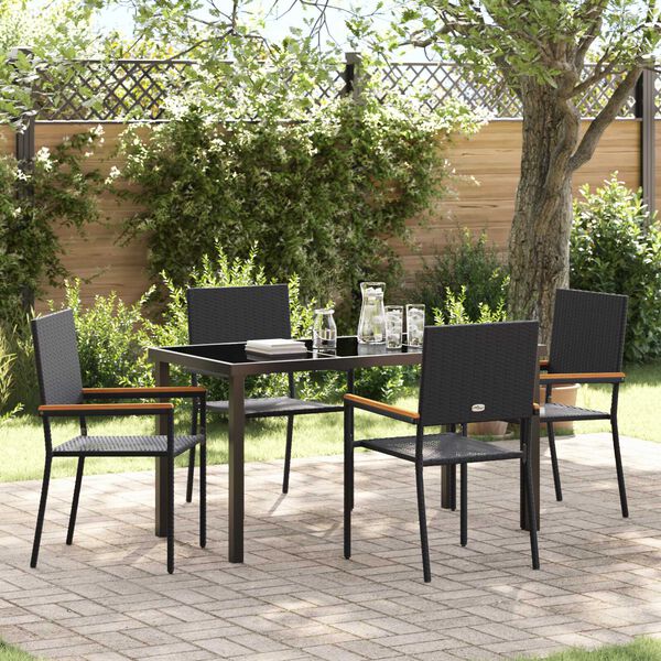 vidaXL Set da Pranzo per Giardino con cuscino 5 pcs Nero polyrattan