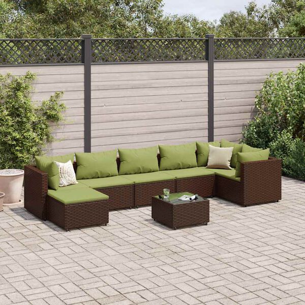 vidaXL Set Divani da Giardino 8 pz con Cuscini in Polyrattan Marrone