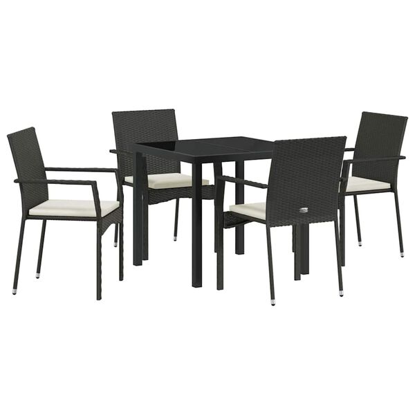 vidaXL Set da Pranzo per Giardino con cuscino 5 pcs Nero polyrattan