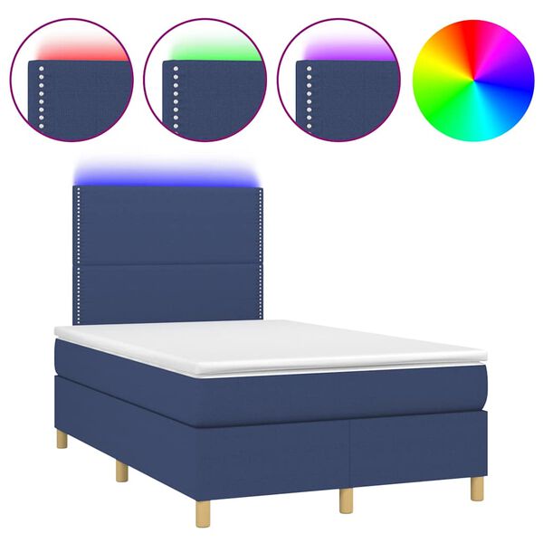 vidaXL Letto a Molle con Materasso e LED Blu 120x190 cm in Tessuto