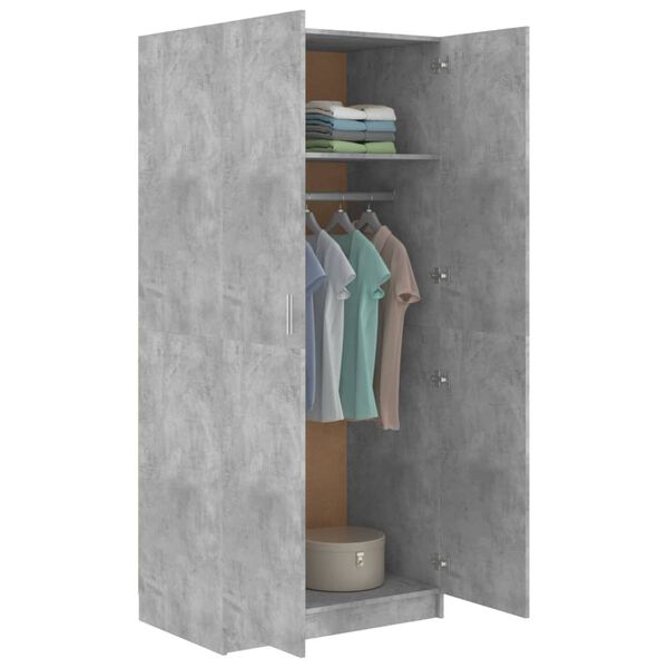 vidaXL Armadio Grigio Cemento 80x52x180 cm in Legno Multistrato
