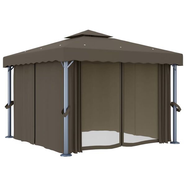 vidaXL Gazebo con Tende e Stringa di Luci LED 3x3 m Grigio Talpa