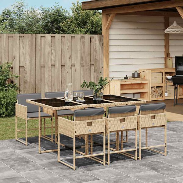 vidaXL Set Pranzo da Giardino 7 pz con Cuscini Beige Misto Polyrattan