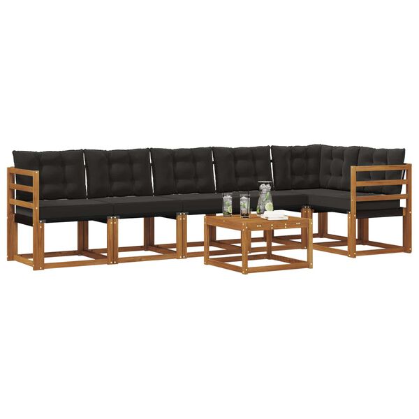 vidaXL Set di divani da esterno con cuscino 7 pcs Naturale e Nero
